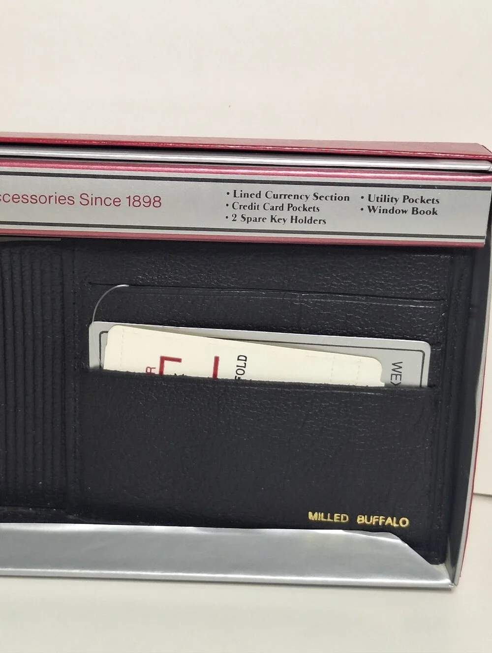 Buxton Genuine Leather Credit Card Billfold Wallet Black Milled Leather NEW